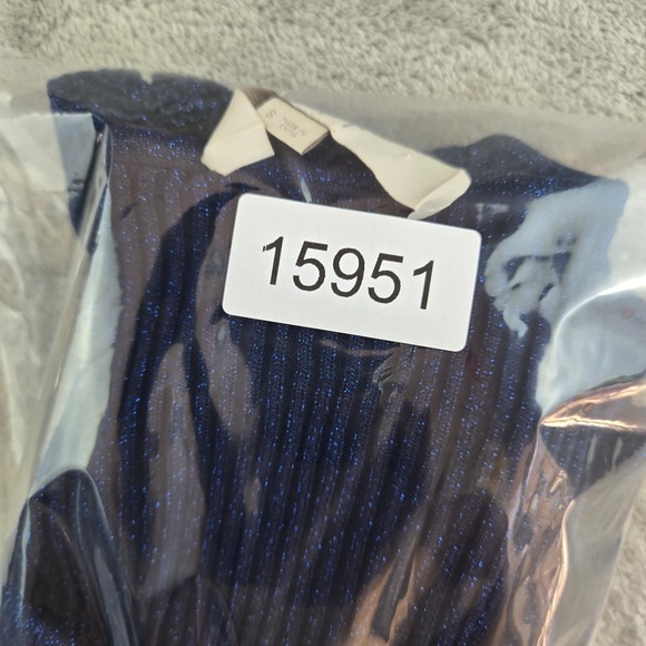 Loft Sweater Womens Small Blue Metallic Shimmer Ribbed Knit Bell Sleeve Feminine - Picture 10 of 10